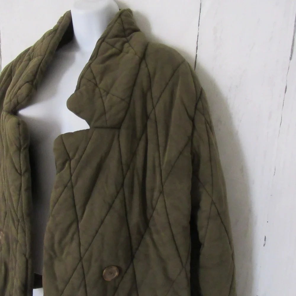 New Free People Jacket XS Tawny Puffer Quilted Open Front Olive Green Oversized